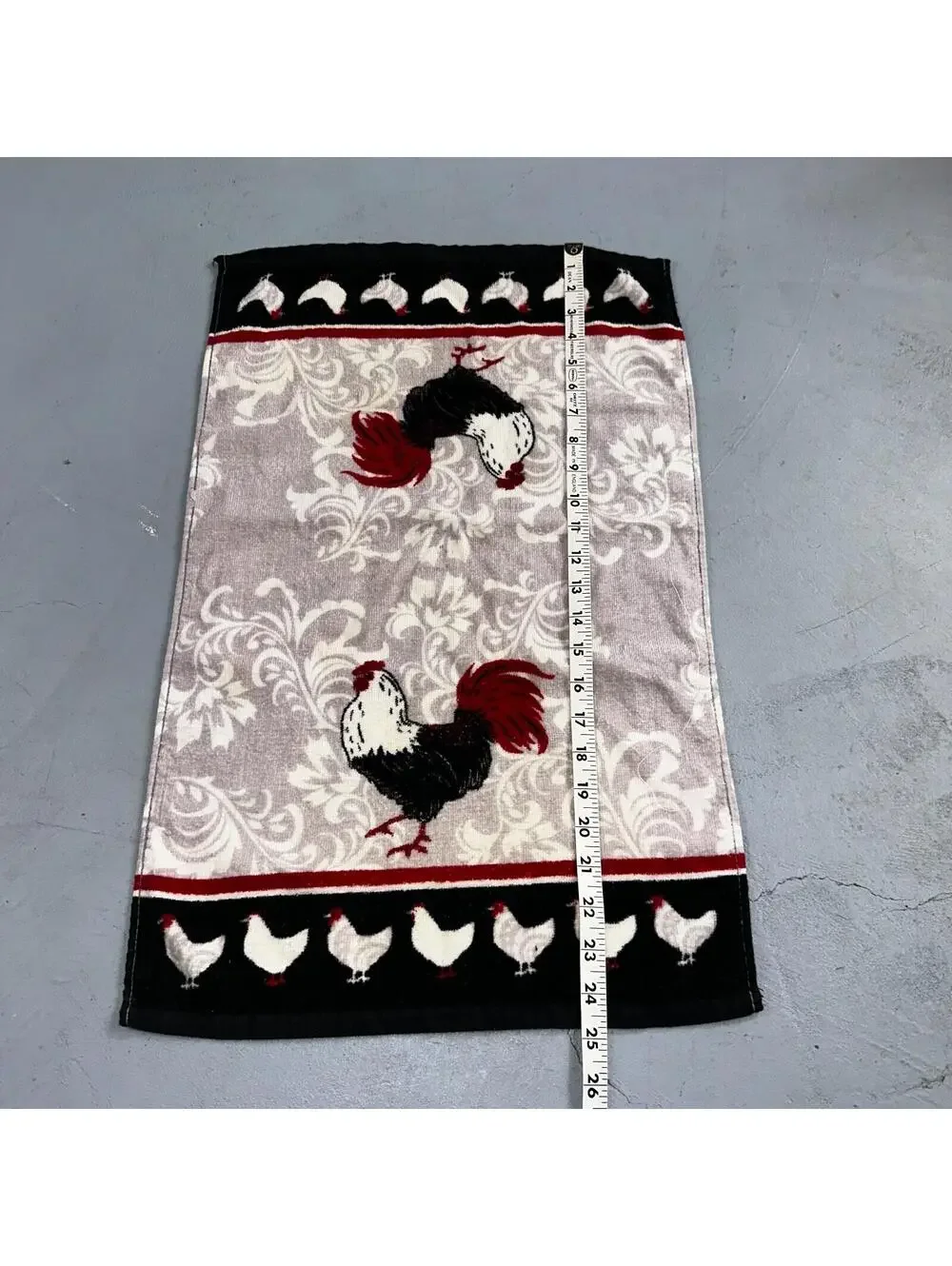 Kitchen Dish Towel Woven Design Rooster, Red Cotton Cute Chickens